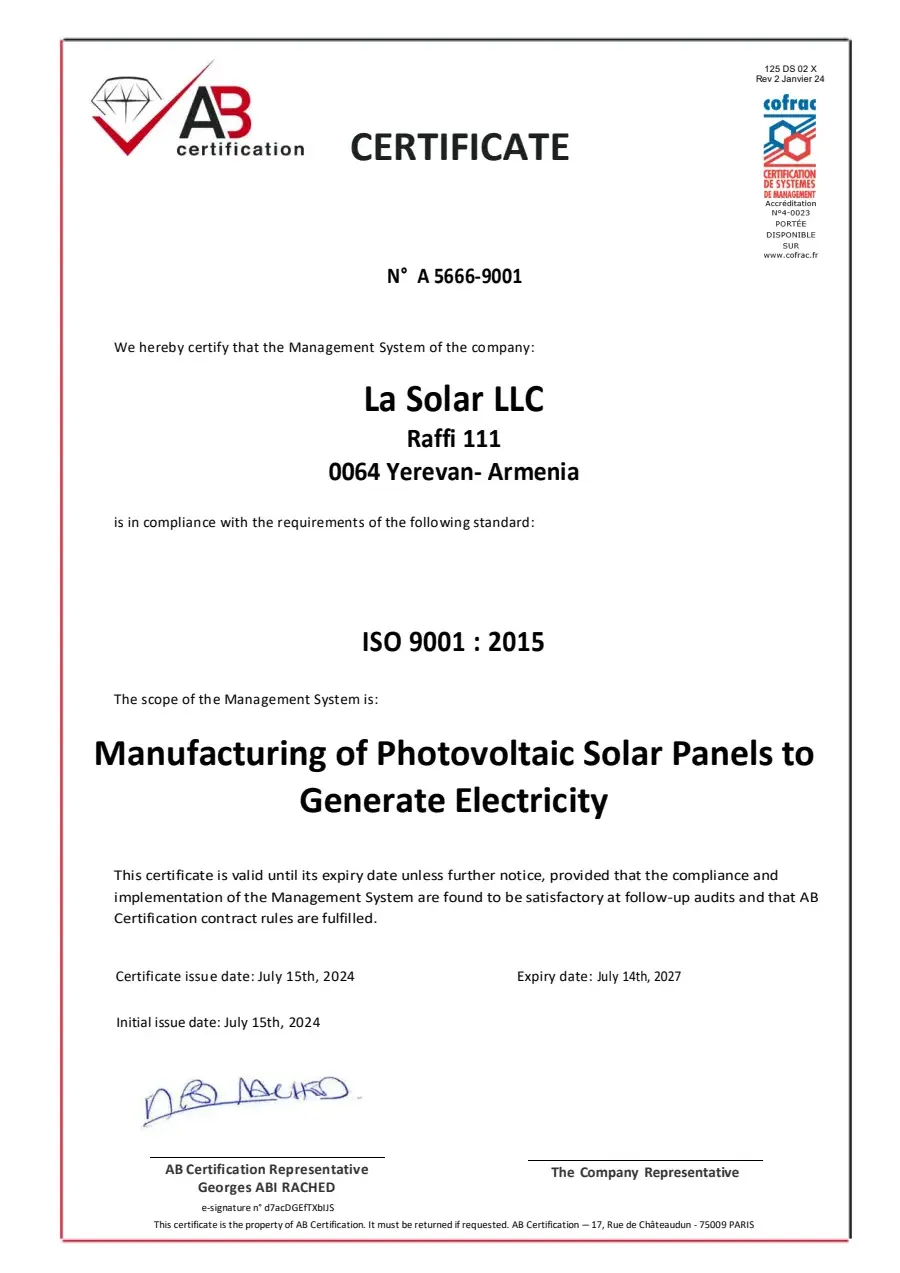 ISO 9001:2015 certificate