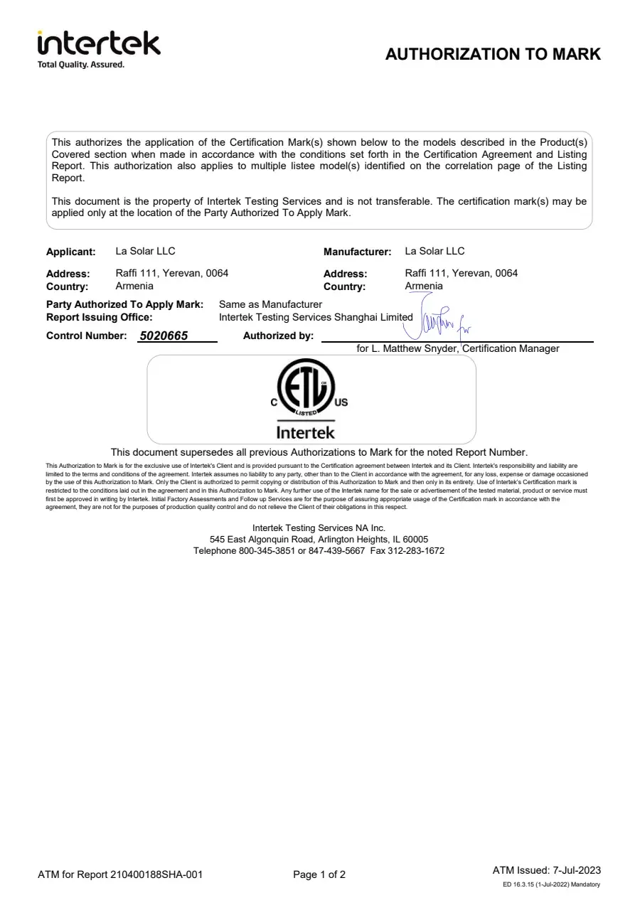 UL certificate